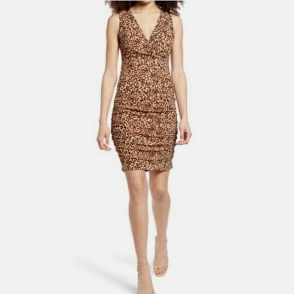 Leith Tan Leopard Print Mini Dress